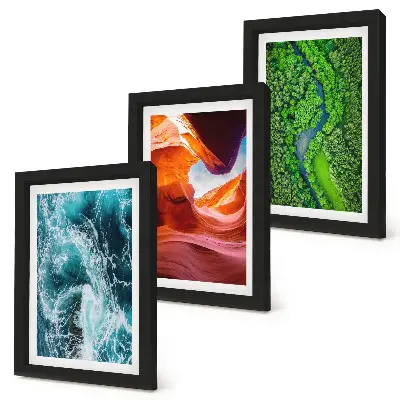 Water in motion canyon and green forest nature framed triptych