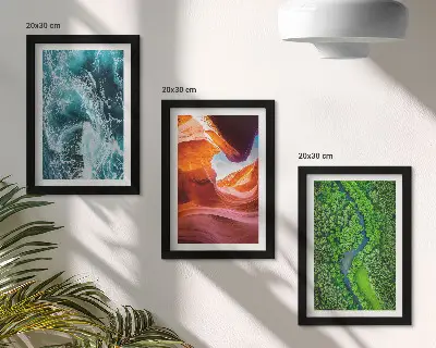 Water in motion canyon and green forest nature framed triptych