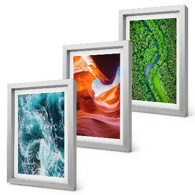 Framed triptych Water in motion canyon and green forest nature