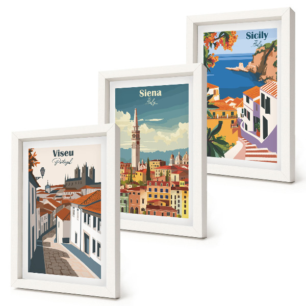 3-piece wall art set Retro illustrations of famous cities around the world