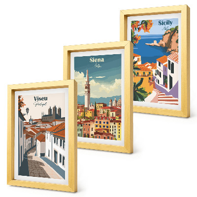 3-piece wall art set Retro illustrations of famous cities around the world