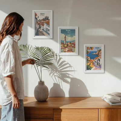 3-piece wall art set Retro illustrations of famous cities around the world