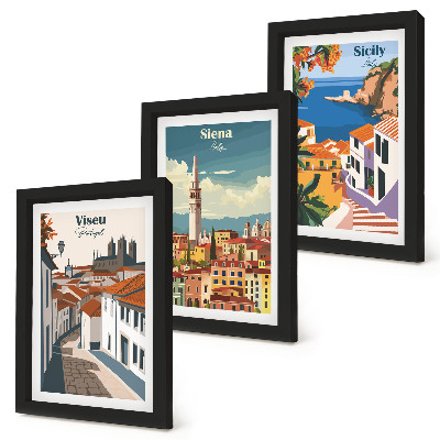 3-piece wall art set Retro illustrations of famous cities around the world