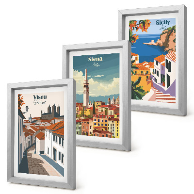 3-piece wall art set Retro illustrations of famous cities around the world