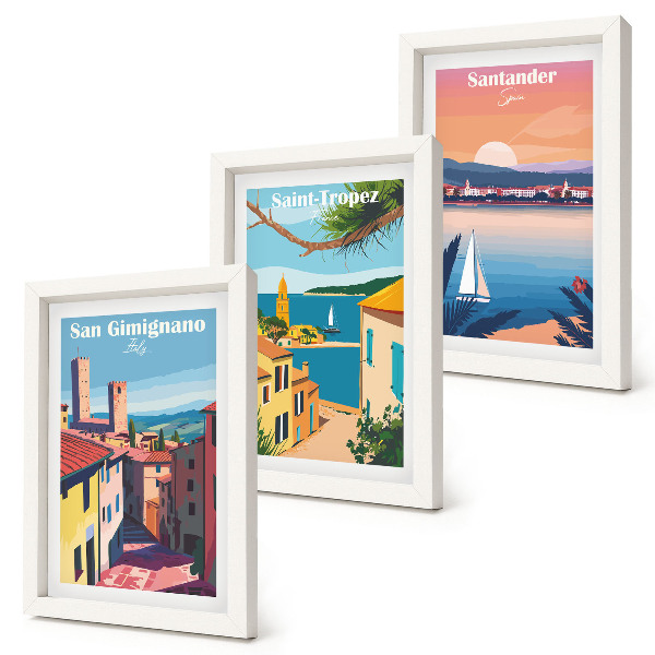 Photo frame wall Italian towns and retro seaside landscapes