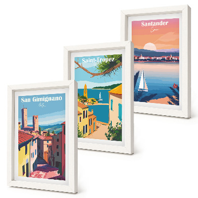 Photo frame wall Italian towns and retro seaside landscapes