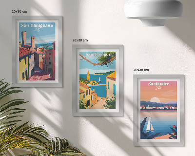 Photo frame wall Italian towns and retro seaside landscapes