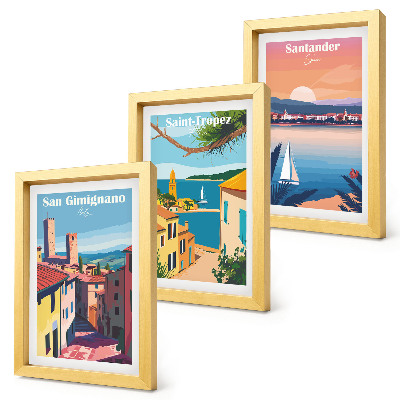 Photo frame wall Italian towns and retro seaside landscapes