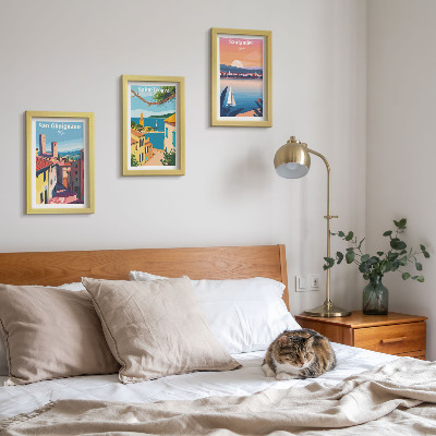 Photo frame wall Italian towns and retro seaside landscapes