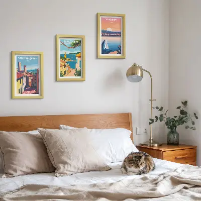 Photo frame wall set with Italian towns and retro seaside landscapes