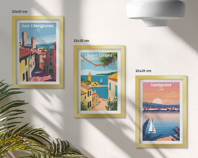 Photo frame wall Italian towns and retro seaside landscapes
