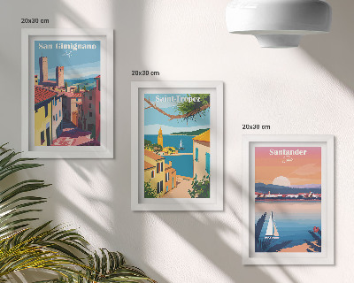 Photo frame wall Italian towns and retro seaside landscapes