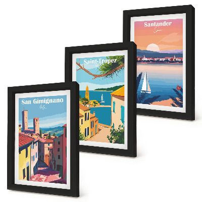 Photo frame wall Italian towns and retro seaside landscapes
