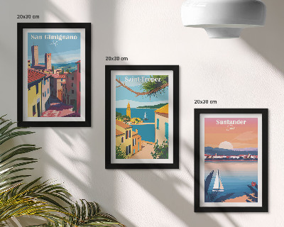 Photo frame wall Italian towns and retro seaside landscapes