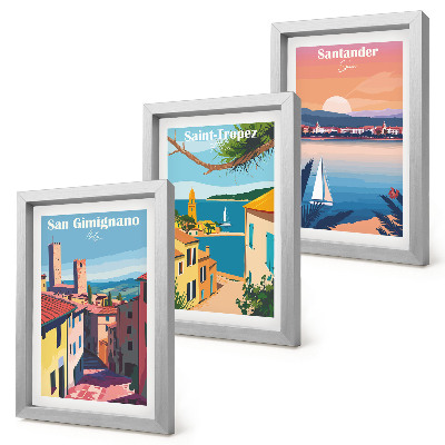 Photo frame wall Italian towns and retro seaside landscapes