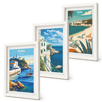 Framed triptych Picturesque seaside landscapes from tourist destinations