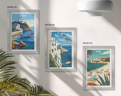Framed triptych Picturesque seaside landscapes from tourist destinations
