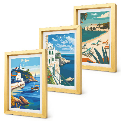 Framed triptych Picturesque seaside landscapes from tourist destinations