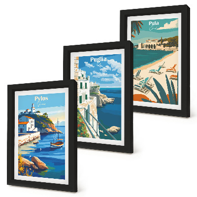 Framed triptych Picturesque seaside landscapes from tourist destinations