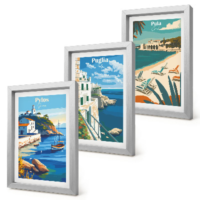 Framed triptych Picturesque seaside landscapes from tourist destinations