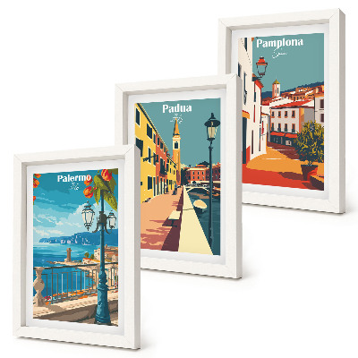 Photo frame wall Popular cities in a retro illustrative style