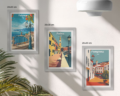 Photo frame wall Popular cities in a retro illustrative style