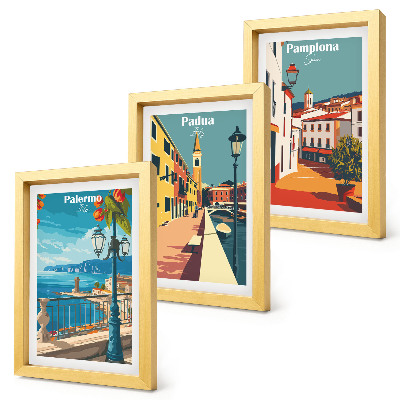 Photo frame wall Popular cities in a retro illustrative style