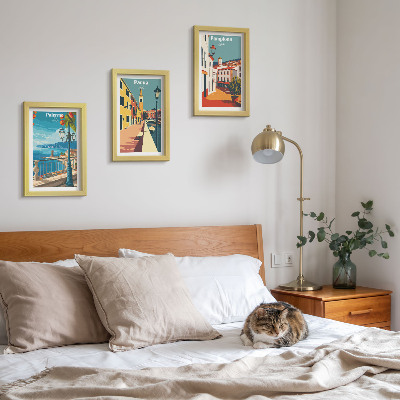 Photo frame wall Popular cities in a retro illustrative style