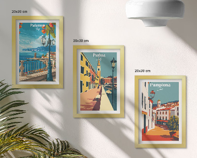 Photo frame wall Popular cities in a retro illustrative style