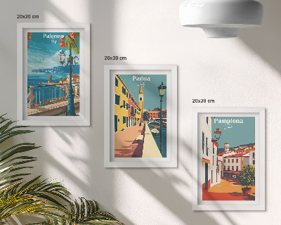 Photo frame wall Popular cities in a retro illustrative style