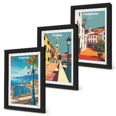 Photo frame wall Popular cities in a retro illustrative style