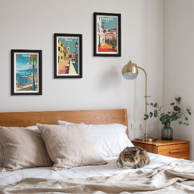 Photo frame wall Popular cities in a retro illustrative style
