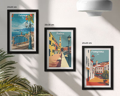 Photo frame wall Popular cities in a retro illustrative style