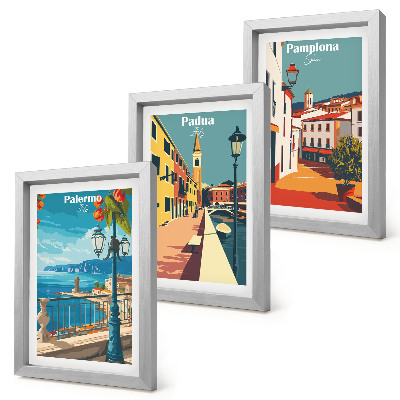 Photo frame wall Popular cities in a retro illustrative style