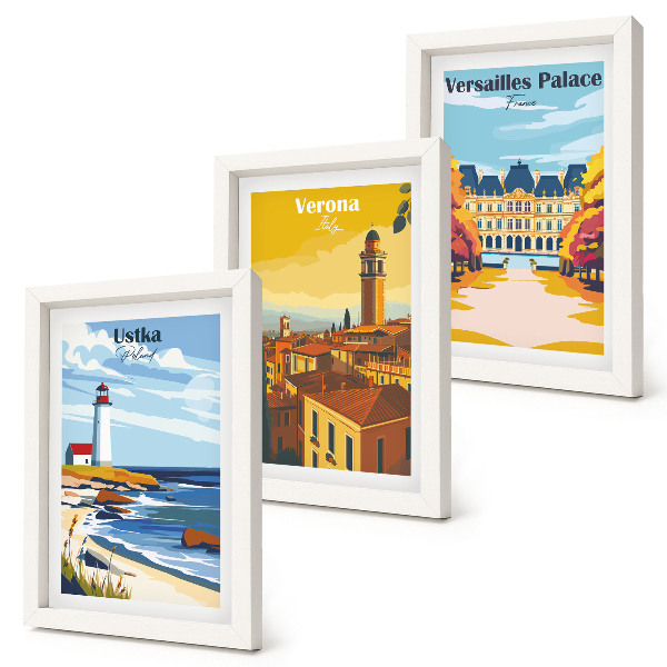 3-piece wall art set Views of famous places by the sea and in cities