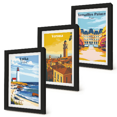 3-piece wall art set Views of famous places by the sea and in cities