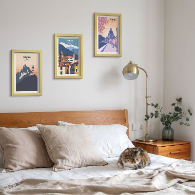 Photo frame wall Mountains and retro architecture colorful illustrations