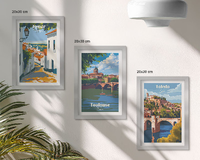 Framed triptych Retro-style graphics of famous cities