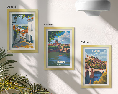 Framed triptych Retro-style graphics of famous cities