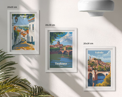 Framed triptych Retro-style graphics of famous cities