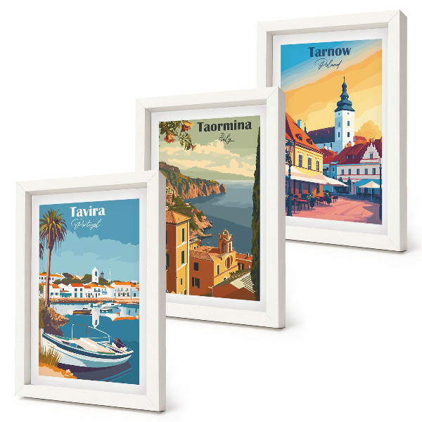 3-piece wall art set Views of coastal cities and their architecture