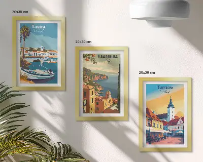 3-piece wall art set featuring views of coastal cities and their architecture