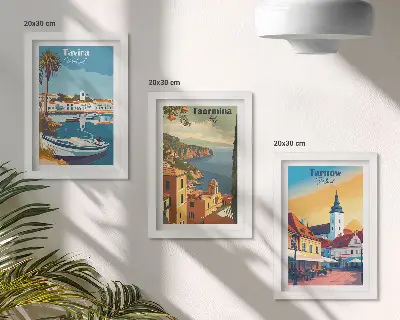 3-piece wall art set featuring views of coastal cities and their architecture