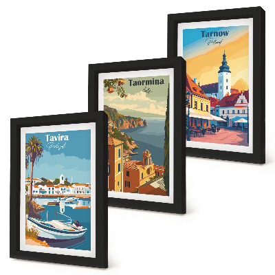 3-piece wall art set Views of coastal cities and their architecture