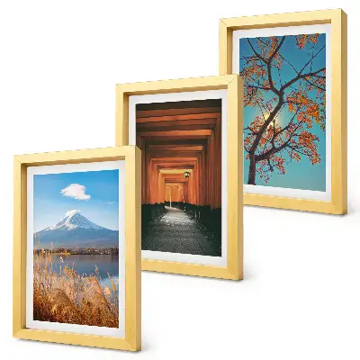 Photo frame wall featuring Japanese landscapes, nature, and architecture