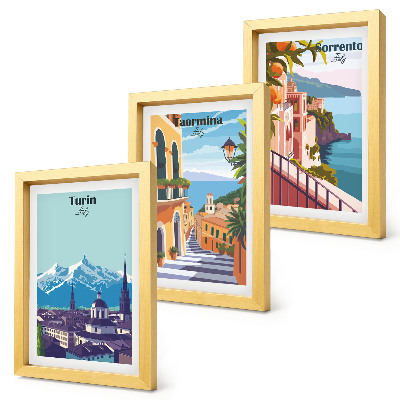 Framed triptych Colorful, retro-style illustrative cityscapes