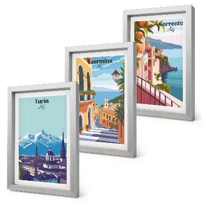 Framed triptych Colorful, retro-style illustrative cityscapes
