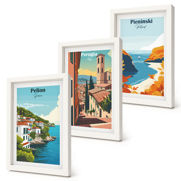 3-piece wall art set Picturesque landscapes in a retro style