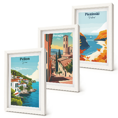 3-piece wall art set Picturesque landscapes in a retro style