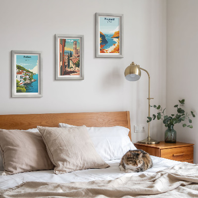 3-piece wall art set Picturesque landscapes in a retro style